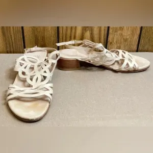 Woman STUART WEITZMAN Beige Cut Out Leather Strappy Sandals Shoes Sz 7.5