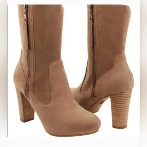 Women ugg Australia Tan Suede High Heel Boots Shoes size 6.5 6 1/2