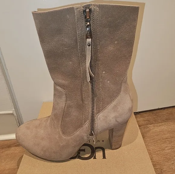 Women ugg Australia Tan Suede High Heel Boots Shoes size 6.5 6 1/2