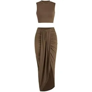 Women's Casual Sleeveless Summer Two Piece Maxi Skirt Set