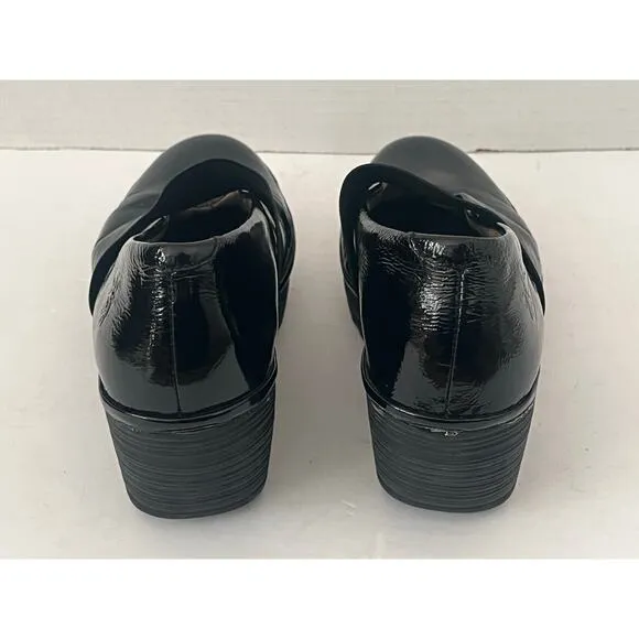 Women's FLY London Black Patent Leather Yale Shoes  Mary Janes Wedge Size 37/6.5