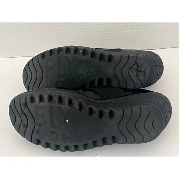 Women's FLY London Black Patent Leather Yale Shoes  Mary Janes Wedge Size 37/6.5