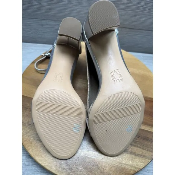 Women's Naturalizer Vera Silver Ankle Strap Open Toe Closed Heels Size 7.5