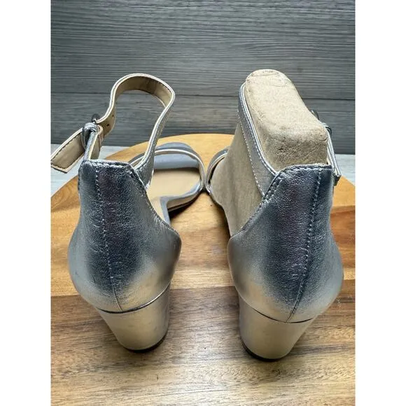 Women's Naturalizer Vera Silver Ankle Strap Open Toe Closed Heels Size 7.5