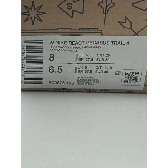 Women's Nike Pegasus Trail 4 Light Orewood  Running Shoes FD0876-100 Size 8