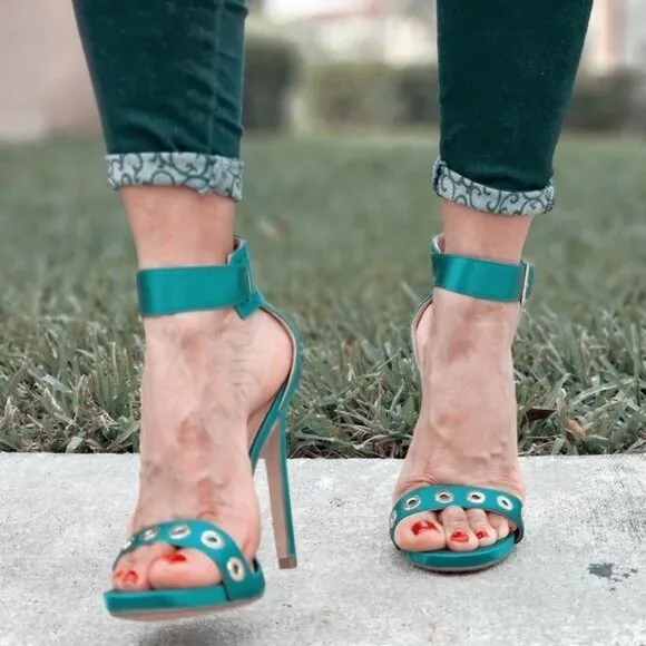 Women's Strappy Ankle High Heel Sandals Teal‎ Color
