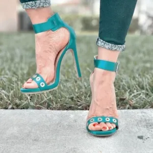 Women's Strappy Ankle High Heel Sandals Teal‎ Color