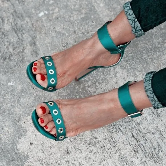 Women's Strappy Ankle High Heel Sandals Teal‎ Color