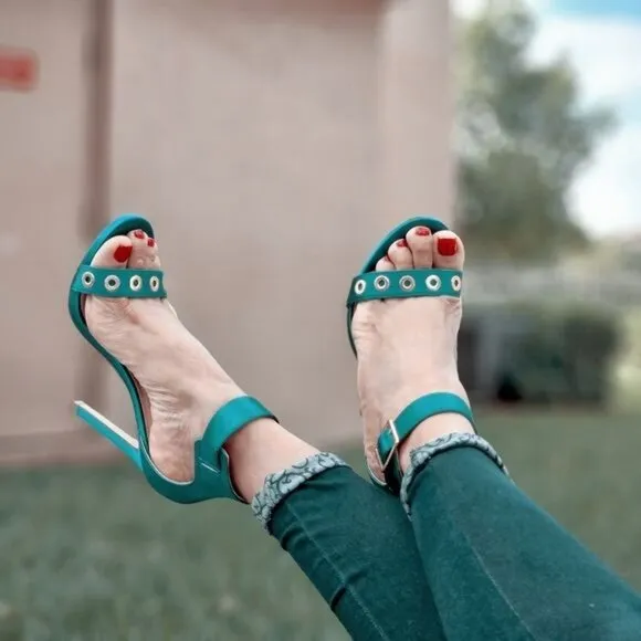 Women's Strappy Ankle High Heel Sandals Teal‎ Color