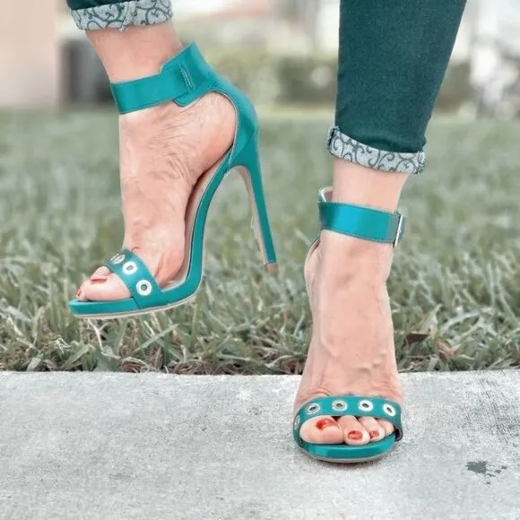 Women's Strappy Ankle High Heel Sandals Teal‎ Color