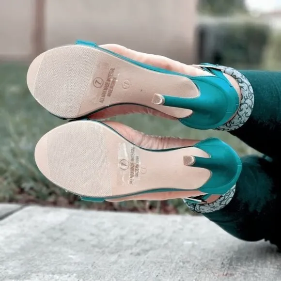 Women's Strappy Ankle High Heel Sandals Teal‎ Color