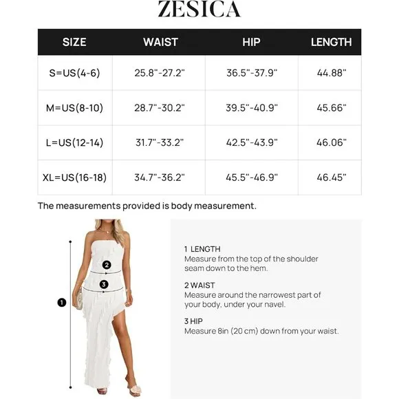 Women's  White Strapless Bodycon  Shoulder Mesh Tassel Ruffle Side Maxi Dresses