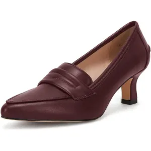 WomensLowKittenHeels Burgundy Faux Leather High Heel Slip on Office Dress shoes