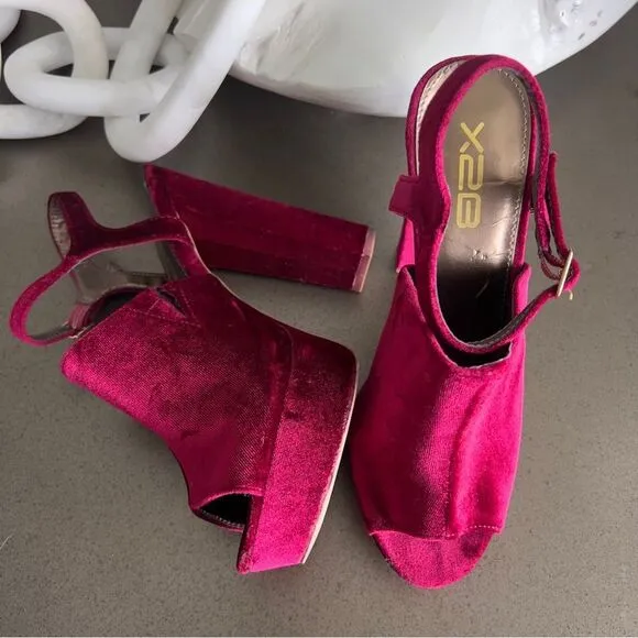 X2B Burgundy Velvet Platform Heels - Size 7.5