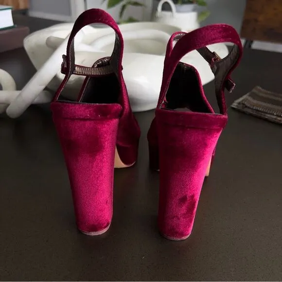 X2B Burgundy Velvet Platform Heels - Size 7.5