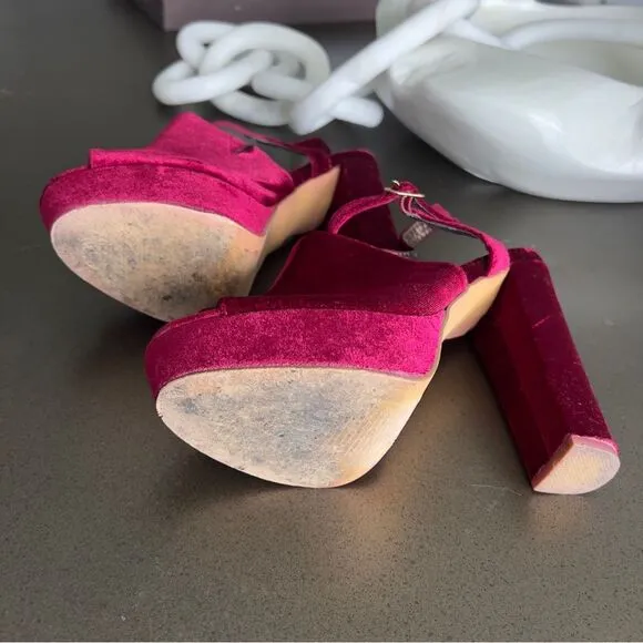 X2B Burgundy Velvet Platform Heels - Size 7.5