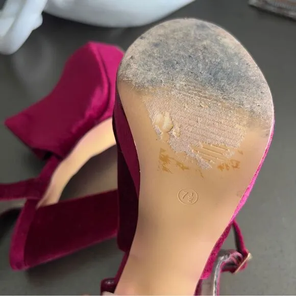 X2B Burgundy Velvet Platform Heels - Size 7.5