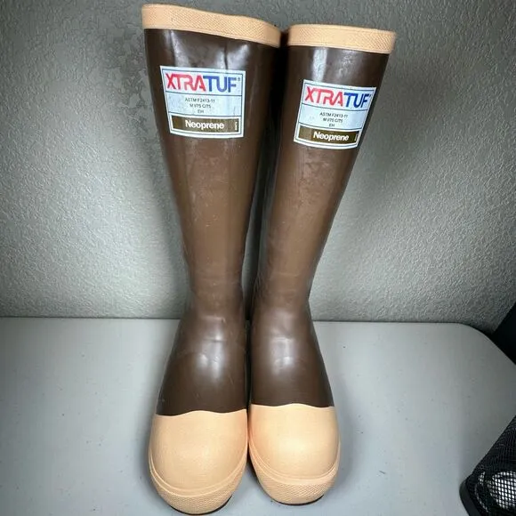 Xtratuf Mens 4 Boots Brown Neoprene Pull On Waterproof Round Toe Fishing NEW