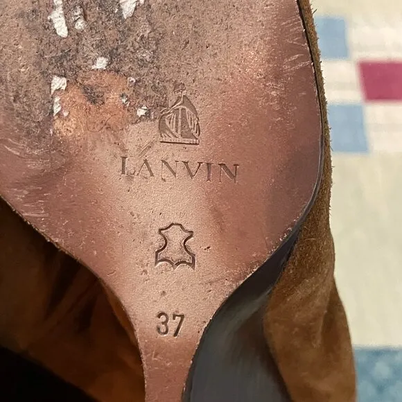y2k Suede Lanvin Tan Pump Size 37 Ballet Ballerina Wedges High Heel Designer