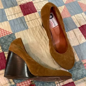 y2k Suede Lanvin Tan Pump Size 37 Ballet Ballerina Wedges High Heel Designer
