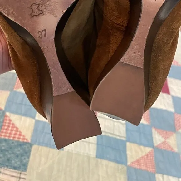 y2k Suede Lanvin Tan Pump Size 37 Ballet Ballerina Wedges High Heel Designer