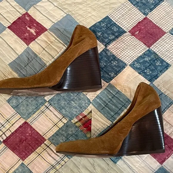 y2k Suede Lanvin Tan Pump Size 37 Ballet Ballerina Wedges High Heel Designer