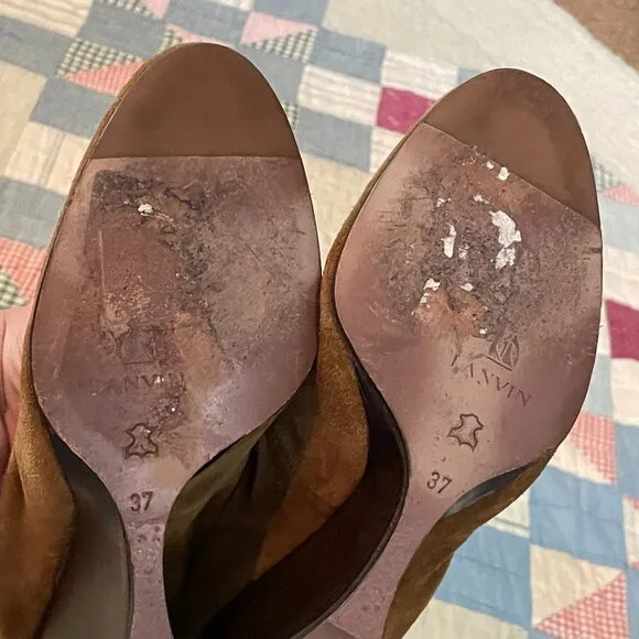 y2k Suede Lanvin Tan Pump Size 37 Ballet Ballerina Wedges High Heel Designer