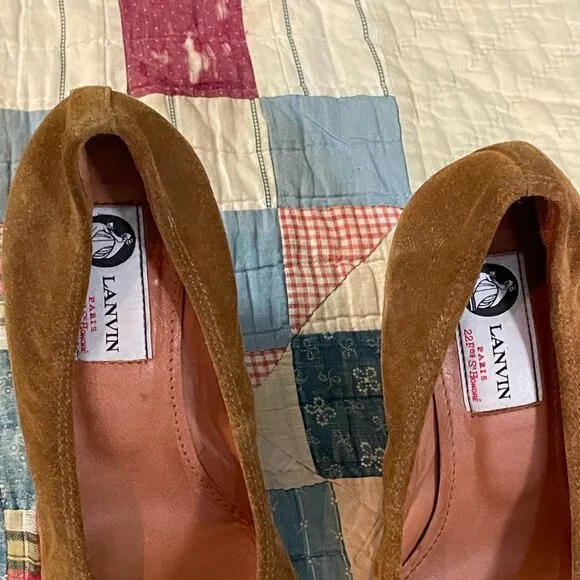 y2k Suede Lanvin Tan Pump Size 37 Ballet Ballerina Wedges High Heel Designer