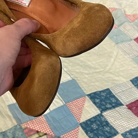 y2k Suede Lanvin Tan Pump Size 37 Ballet Ballerina Wedges High Heel Designer