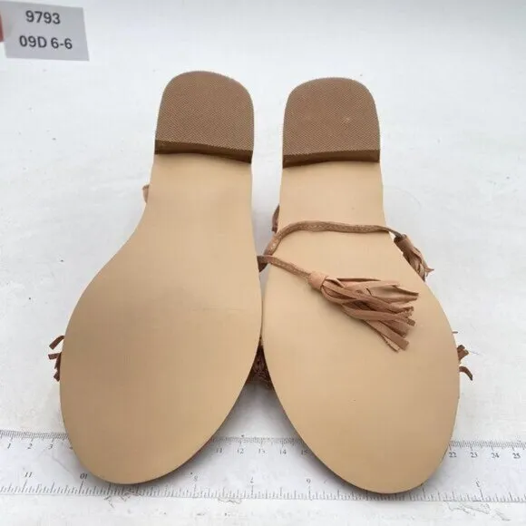 YDN Nude Women's Stacked Low Heels Fringes Sandals Open Toe Lace up Club Shoe