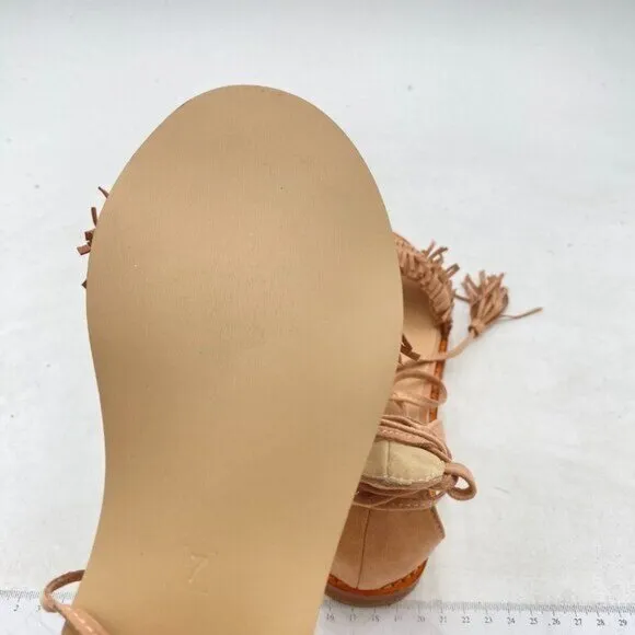 YDN Nude Women's Stacked Low Heels Fringes Sandals Open Toe Lace up Club Shoe