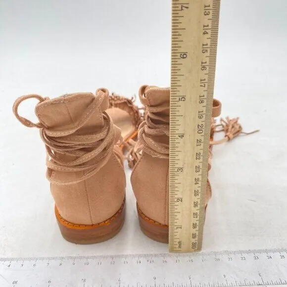 YDN Nude Women's Stacked Low Heels Fringes Sandals Open Toe Lace up Club Shoe