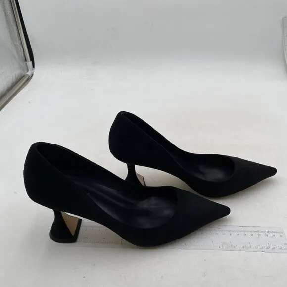 YDN Women Pointed Toe Slip on Pumps Special Kitten High Heel Black Shoes