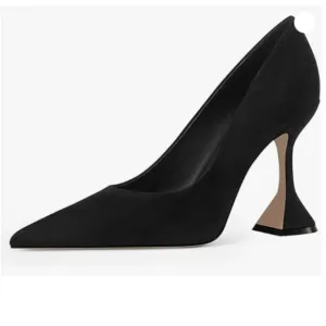 YDN Women Pointed Toe Slip on Pumps Special Kitten High Heel Black Shoes