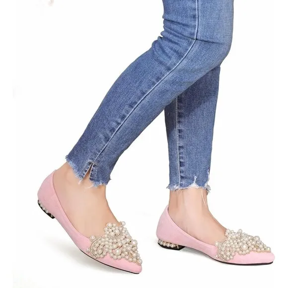 Yjjqmyycpa Flat Shoes Women Pink Flannel Comfort Slip Low Heel Ballet Flat Shoe