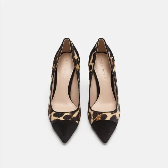 Zara animal print leather high heeled shoes