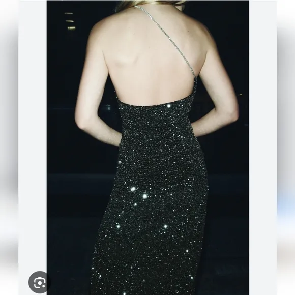 Zara ASYMMETRICAL SEQUIN MIDI DRESS SIZE XS