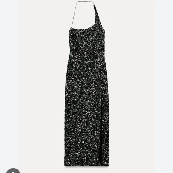 Zara ASYMMETRICAL SEQUIN MIDI DRESS SIZE XS