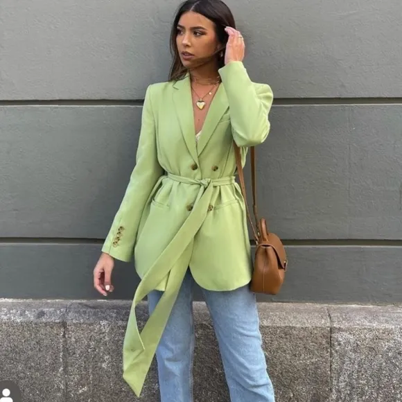 Zara Belted Blazer Green size XS