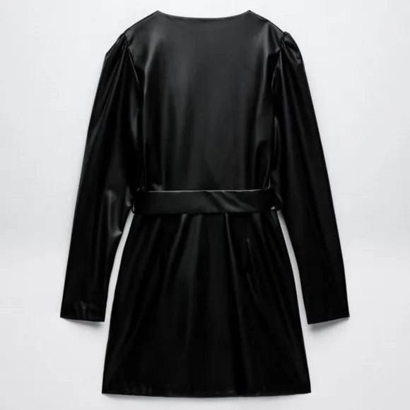 Zara * belted faux leather dress wrap mini black