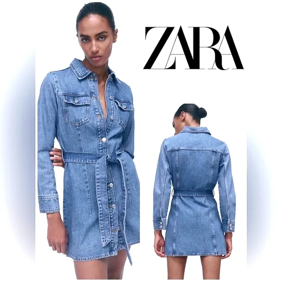 Zara  Beltet Denim Dress Blue Size XS
