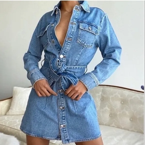 Zara  Beltet Denim Dress Blue Size XS