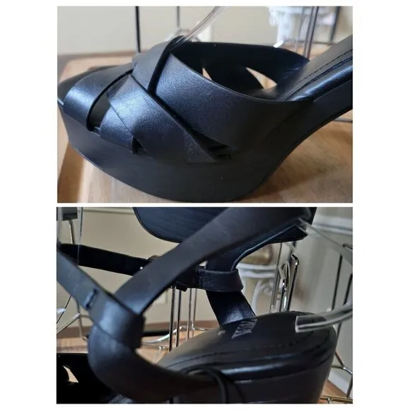ZARA Black Leather High Heel  Crisscross Straps Platforms EU 40