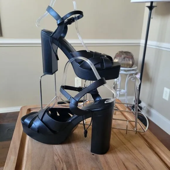 ZARA Black Leather High Heel  Crisscross Straps Platforms EU 40