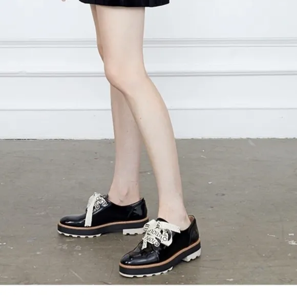 Zara Black Patten Leather Stack Shoes