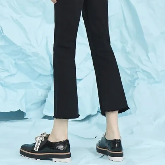 Zara Black Patten Leather Stack Shoes