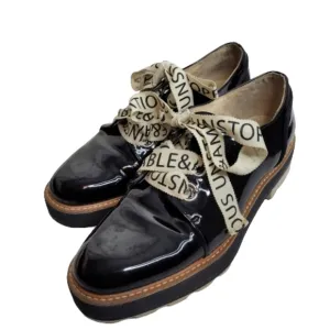 Zara Black Patten Leather Stack Shoes