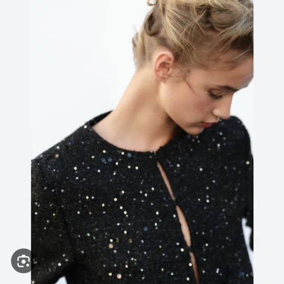 Zara Black Sequin Blazer Size M