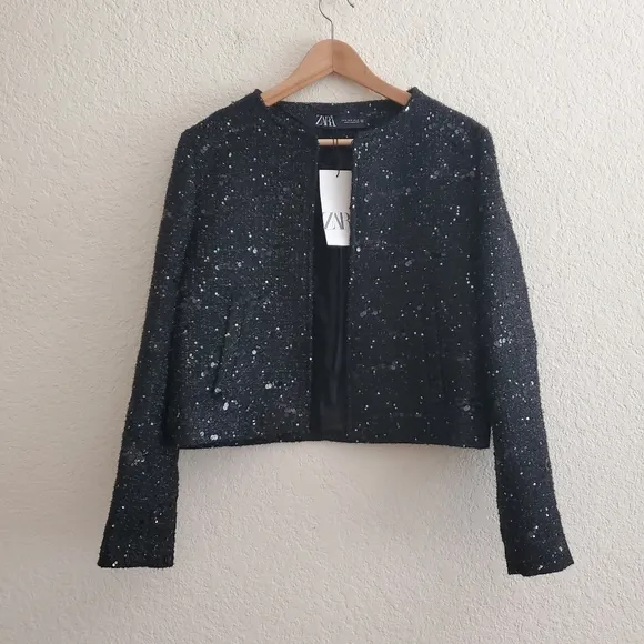 Zara Black Sequin Blazer Size M