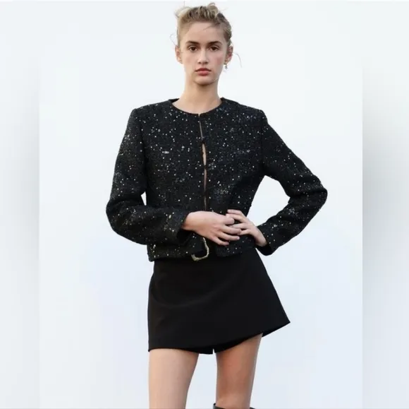 Zara Black Sequin Blazer Size M